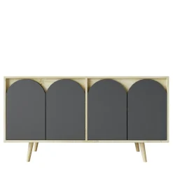 Buffet salle à manger effet bois 4 portes courbes grises VAREN