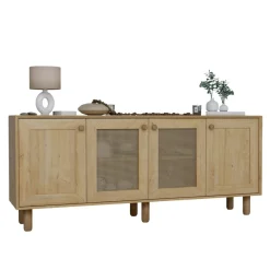 Buffet salle à manger moderne effet bois détail cannage VAREN