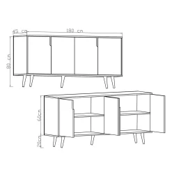 Buffet salle à manger 4 portes blanches et effet bois MARFA