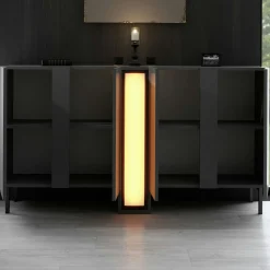 Buffet salle à manger 4 portes gris colonne LED AURA