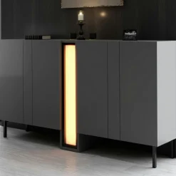 Buffet salle à manger 4 portes gris colonne LED AURA