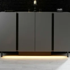Buffet salle à manger 4 portes LED gris foncé AURA