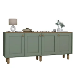 Buffet salle à manger vert sauge, plateau effet bois VAREN