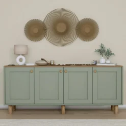 Buffet salle à manger vert sauge, plateau effet bois VAREN