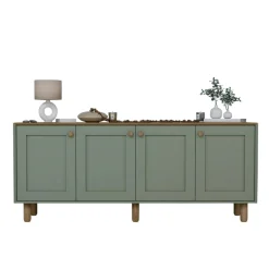 Buffet salle à manger vert sauge, plateau effet bois VAREN
