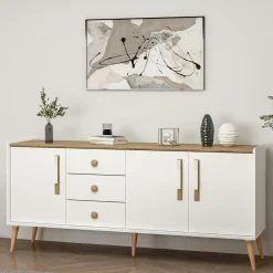 Buffet scandinave blanc et effet bois avec 3 tiroirs MARFA