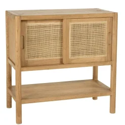 Buffet 2 étagères 2 portes coulissantes en mindi et rotin naturel TIVARO