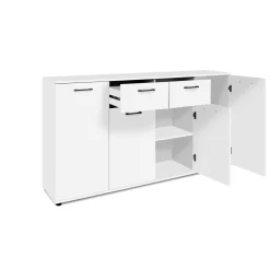 Buffet étroit blanc 4 portes 2 tiroirs ALVA