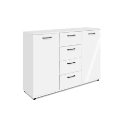 Buffet étroit blanc 2 portes 4 tiroirs ALVA