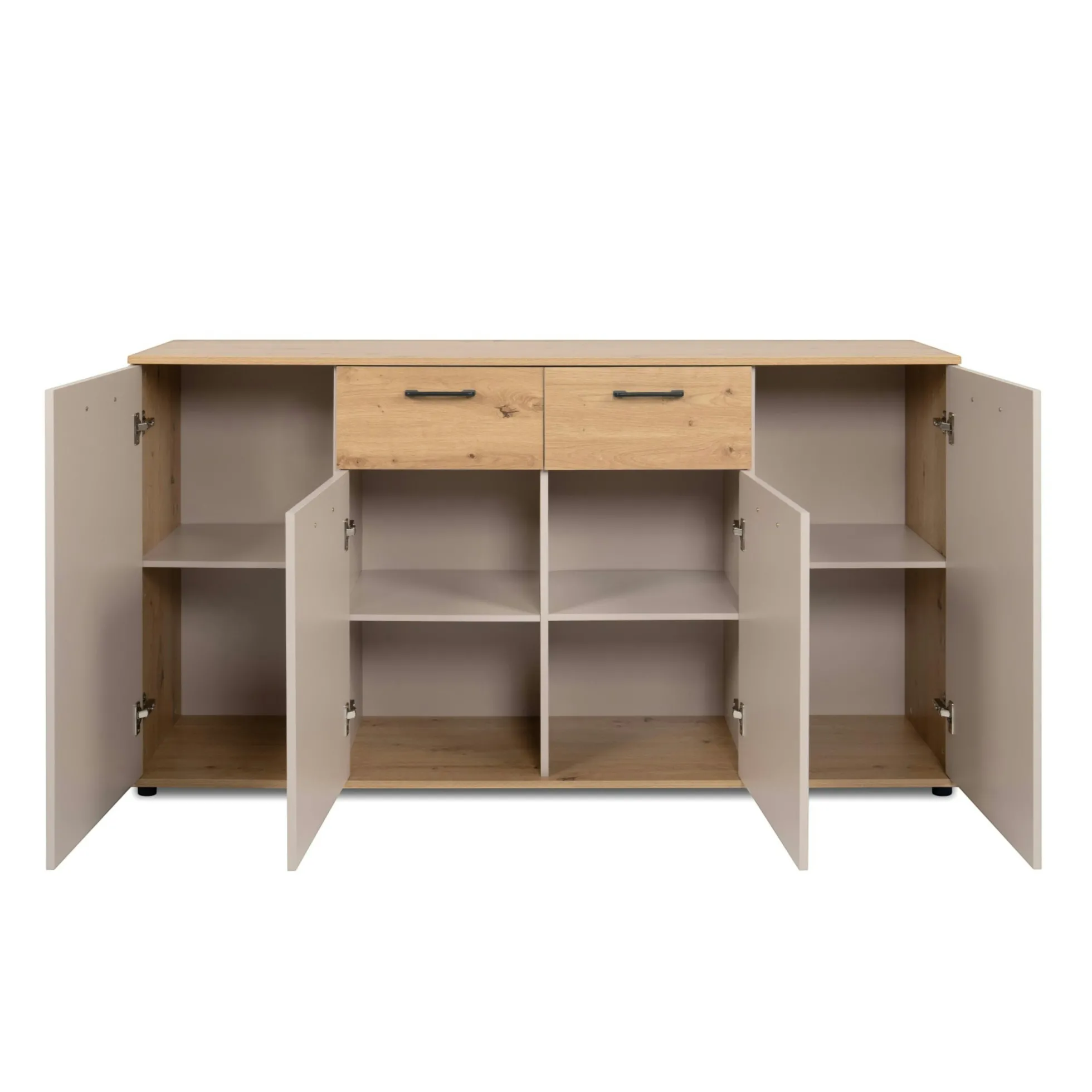 Buffet étroit décor bois et beige 4 portes ALVA
