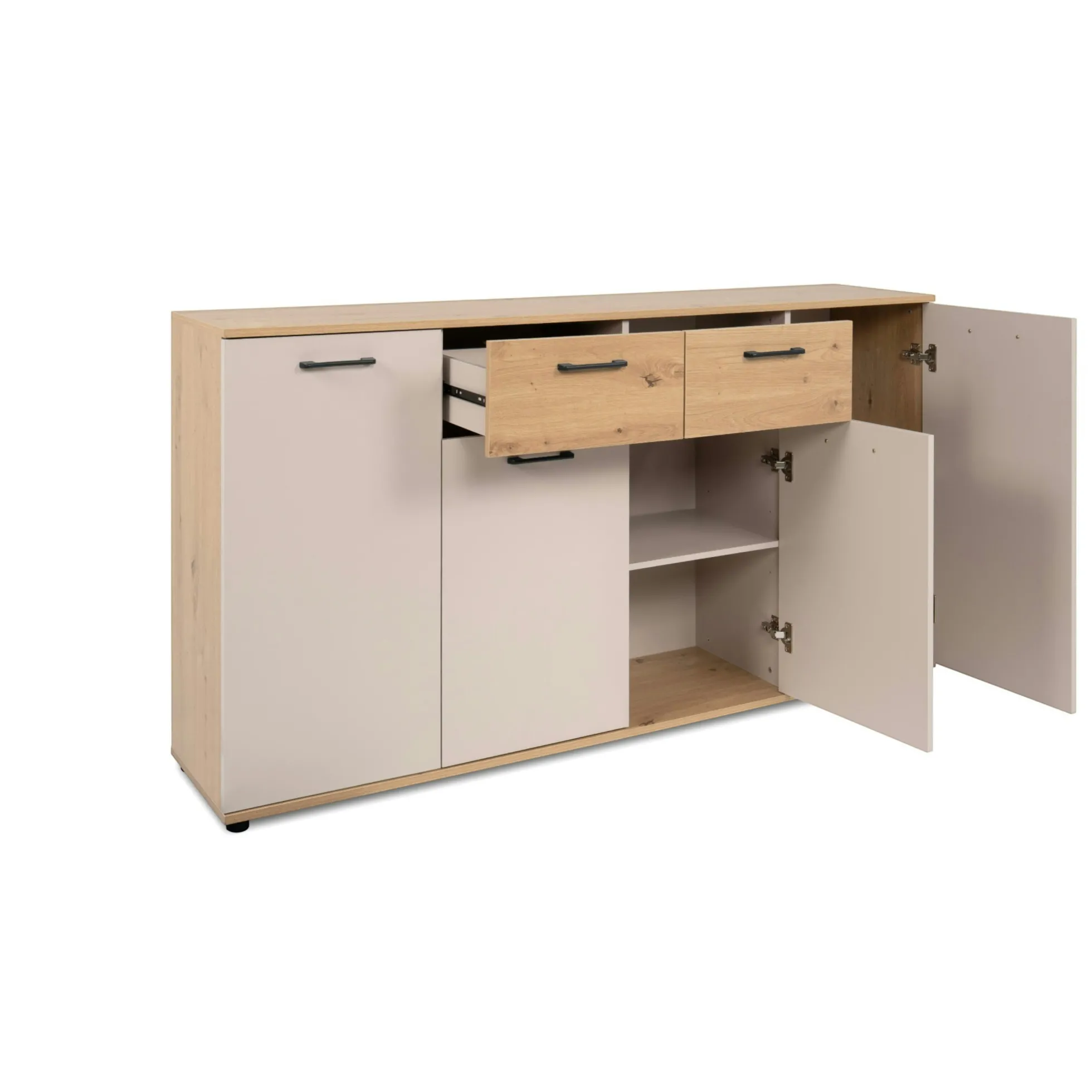 Buffet étroit décor bois et beige 4 portes ALVA