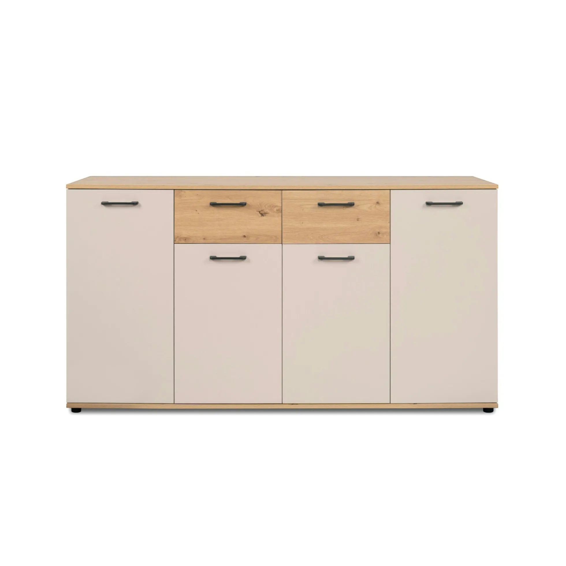 Buffet étroit décor bois et beige 4 portes ALVA
