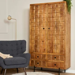 Buffet vaisselier en bois 2 portes décor damier UDA