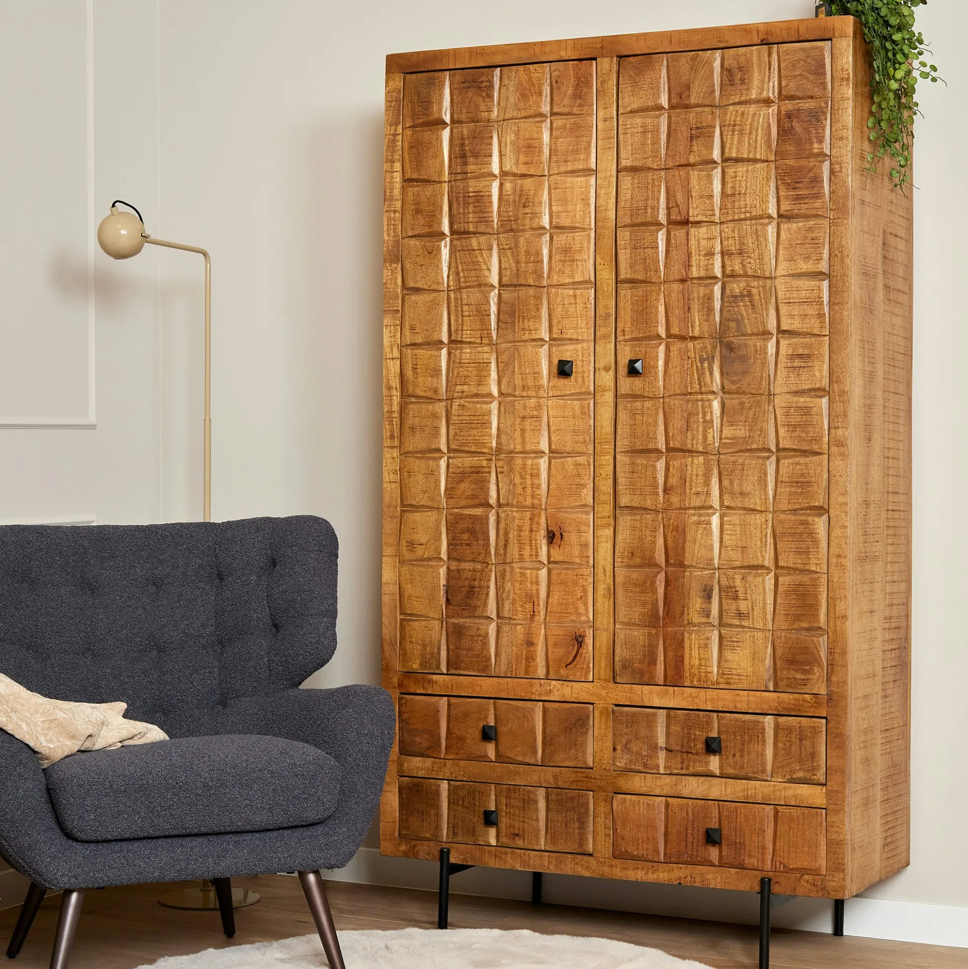 Buffet vaisselier en bois 2 portes décor damier UDA