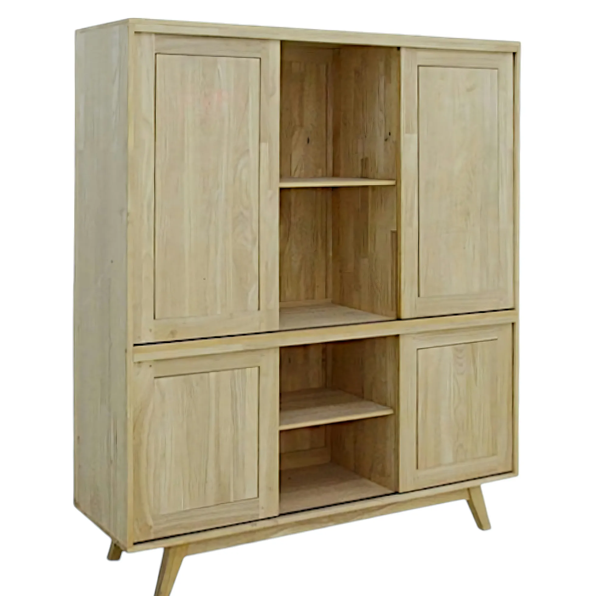 Buffet Vaisselier Hévéa 4 portes coulissantes 130x42x154cm SIXTIES