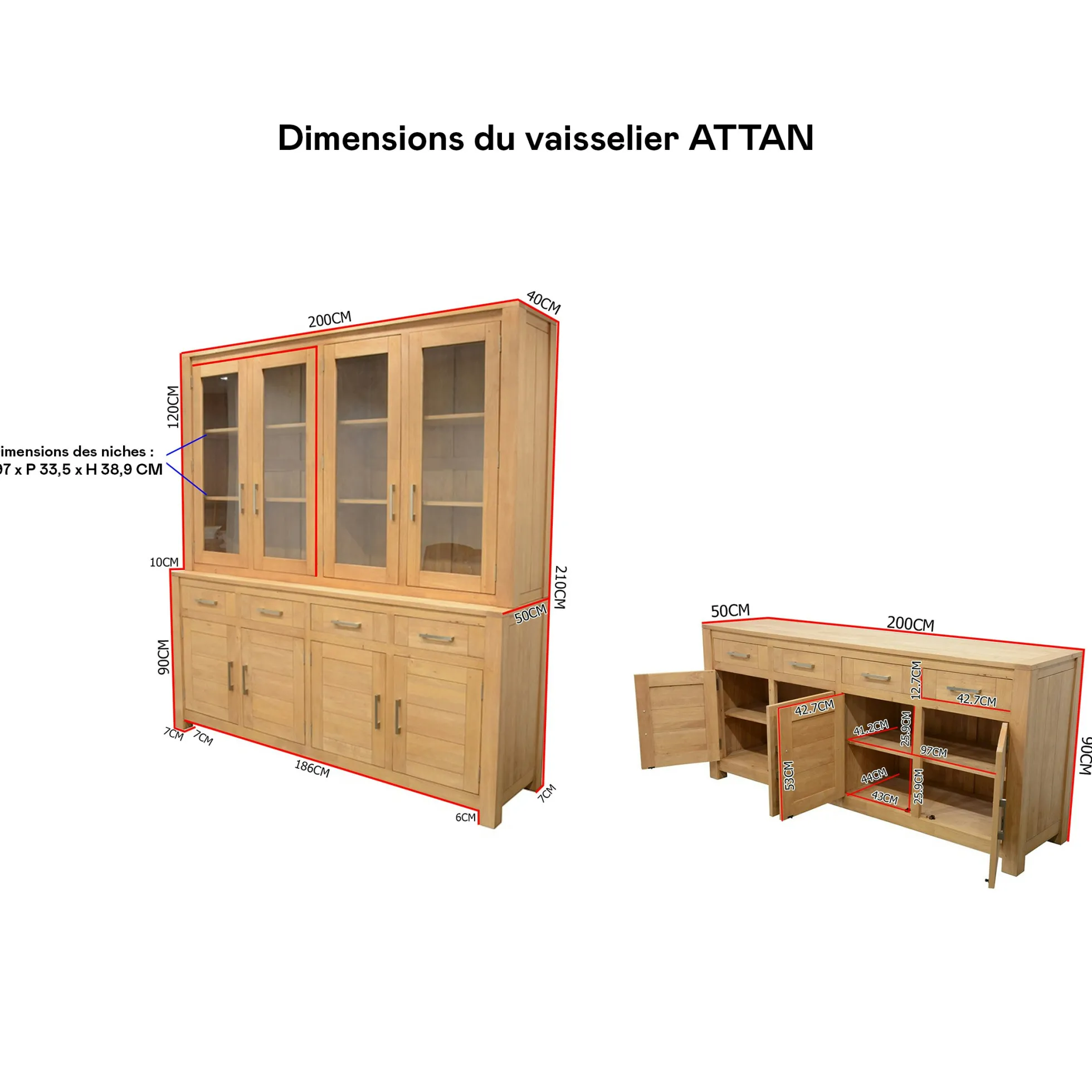 Buffet vaisselier vitré bois moderne ATTAN 200cm