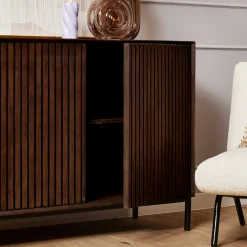 Buffet vintage bois brun 3 portes rainurées CORTINA