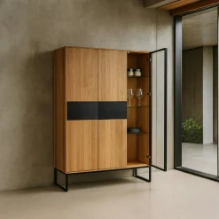 Buffet vitrine bois de chêne blanc HAVEN