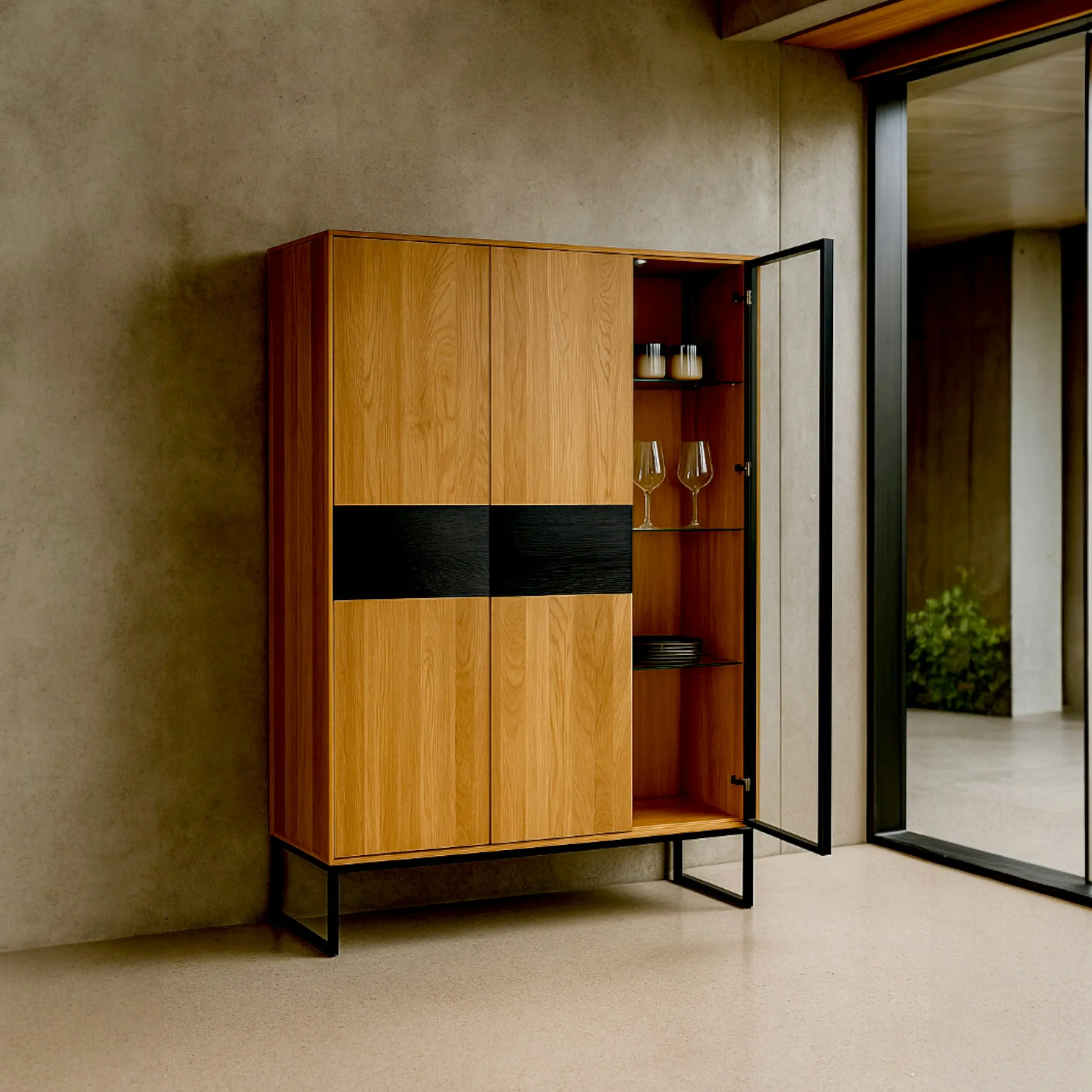 Buffet vitrine bois de chêne huilé HAVEN