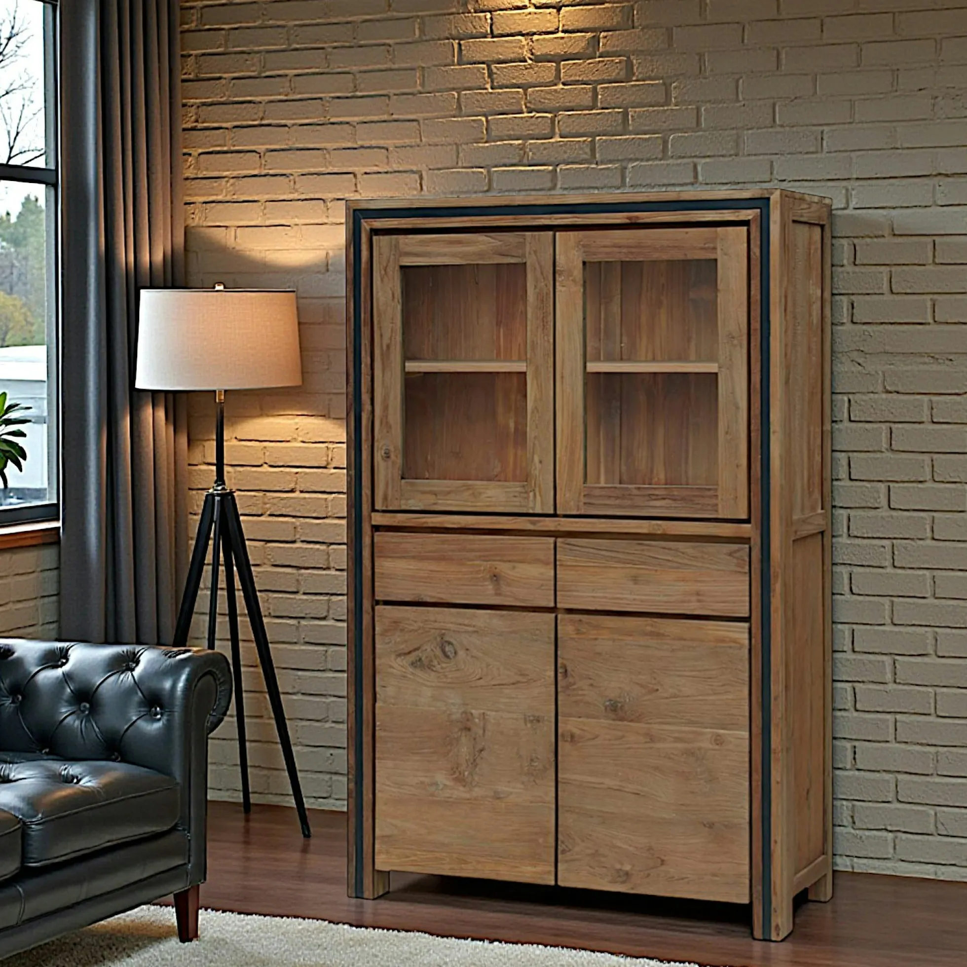 Buffet vitrine en bois recyclé de teck VADOD