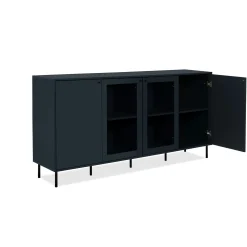 Buffet vitrine moderne bleu sombre 4 portes RAVEN