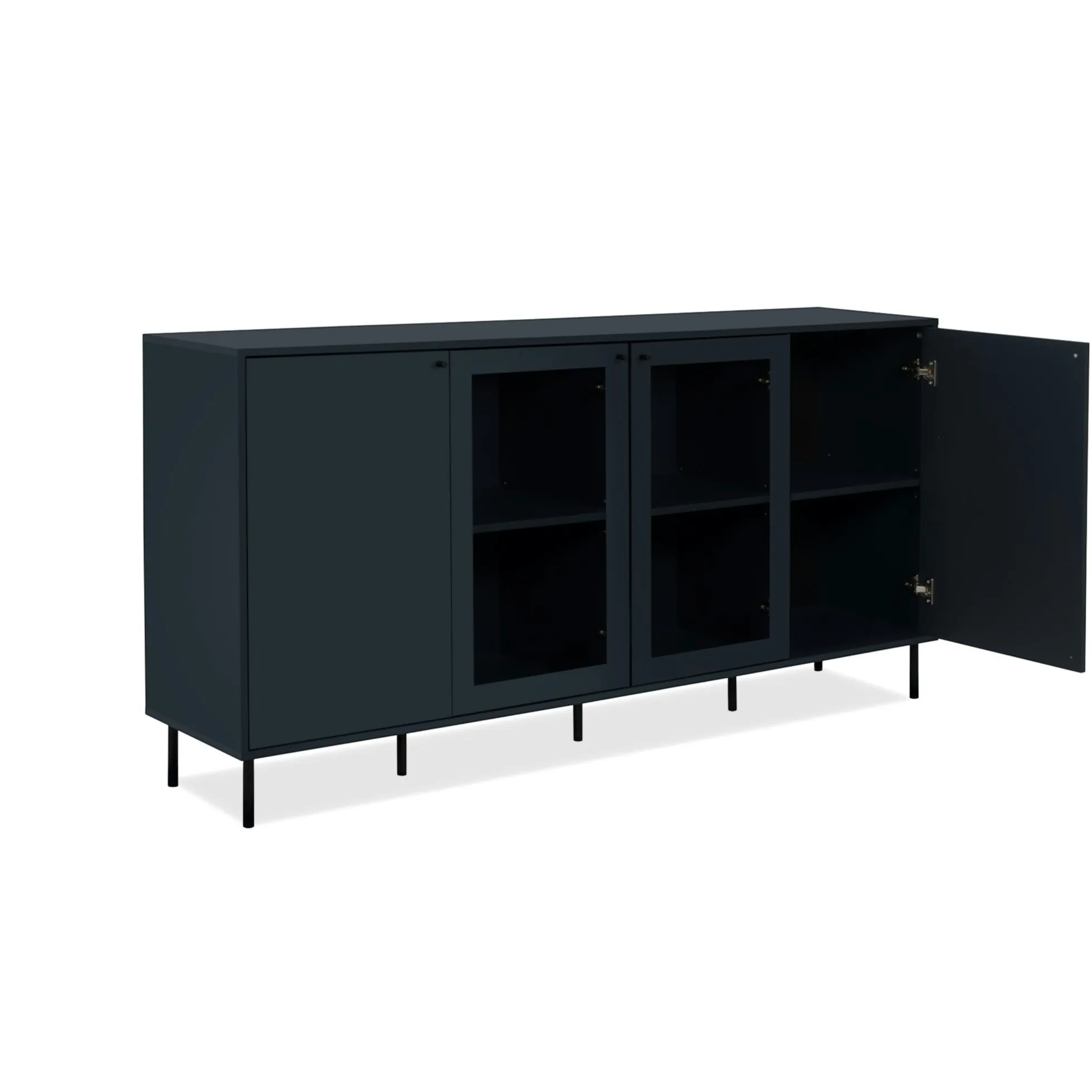 Buffet vitrine moderne bleu sombre 4 portes RAVEN