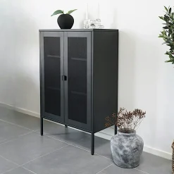 Buffet vitrine métal noir portes grillagées ODENSE