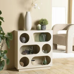 Buffet 70x23cm 6 niches en bois peint beige CASTILLE