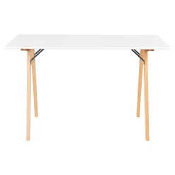 Bureau blanc moderne pieds bois style tréteau 120 cm OTTA