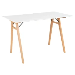 Bureau blanc moderne pieds bois style tréteau 120 cm OTTA