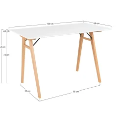 Bureau blanc moderne pieds bois style tréteau 120 cm OTTA