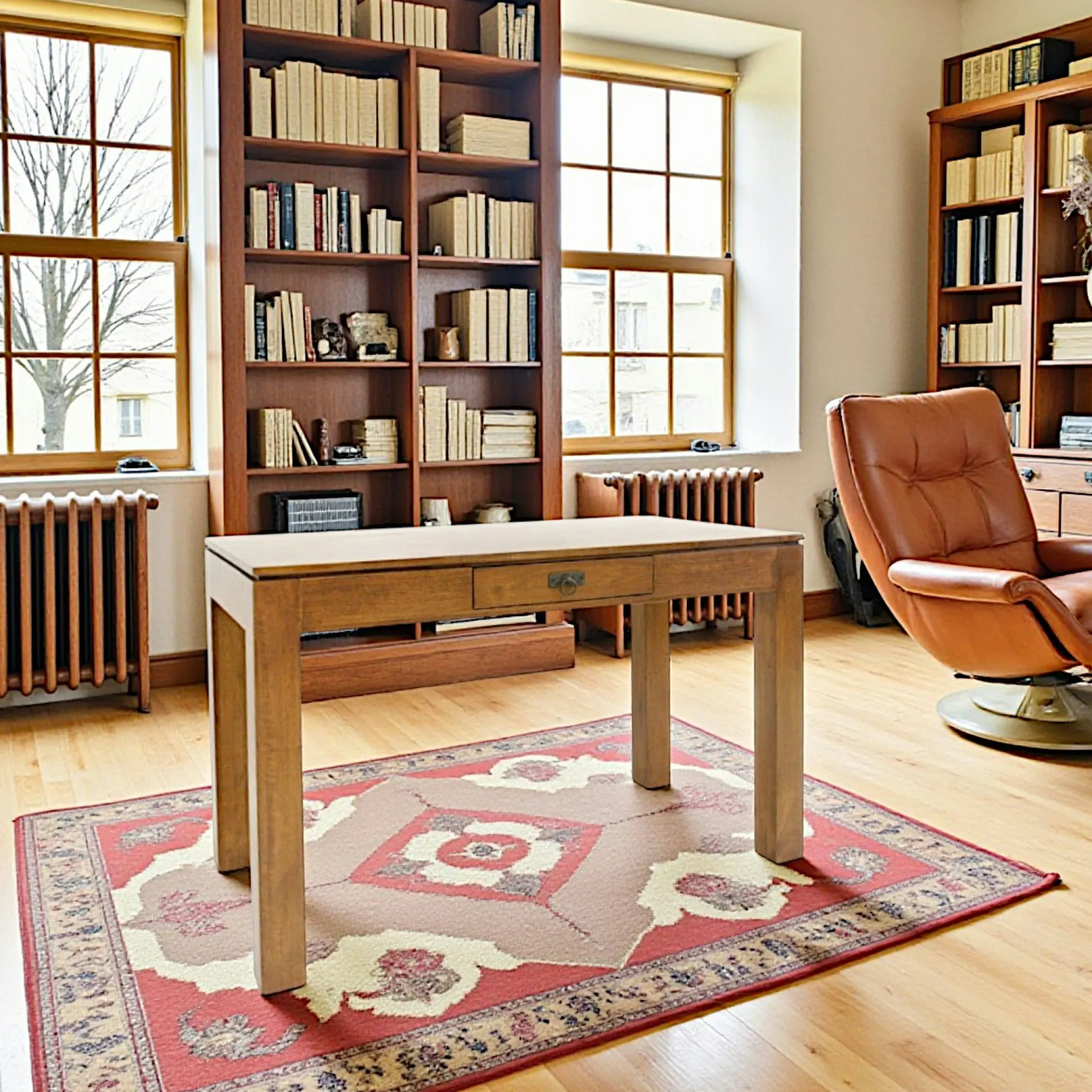 Bureau bois exotique hévéa 1 tiroir 120cm HELENA