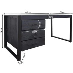 Bureau bois noir 3 tiroirs MILORA