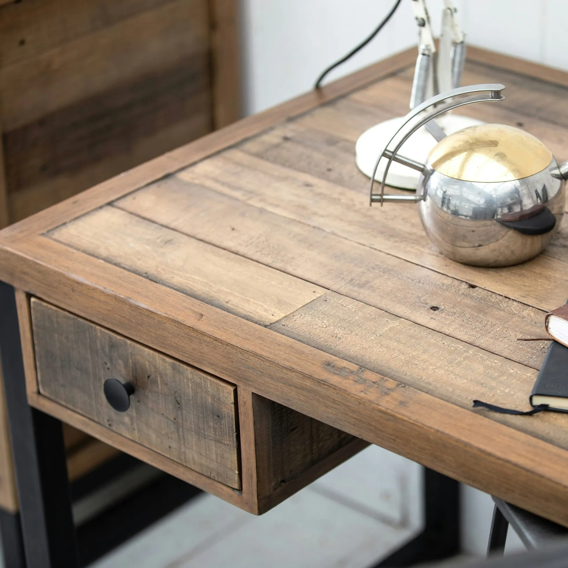 Bureau bois recyclé métal 2 tiroirs BRISBANE