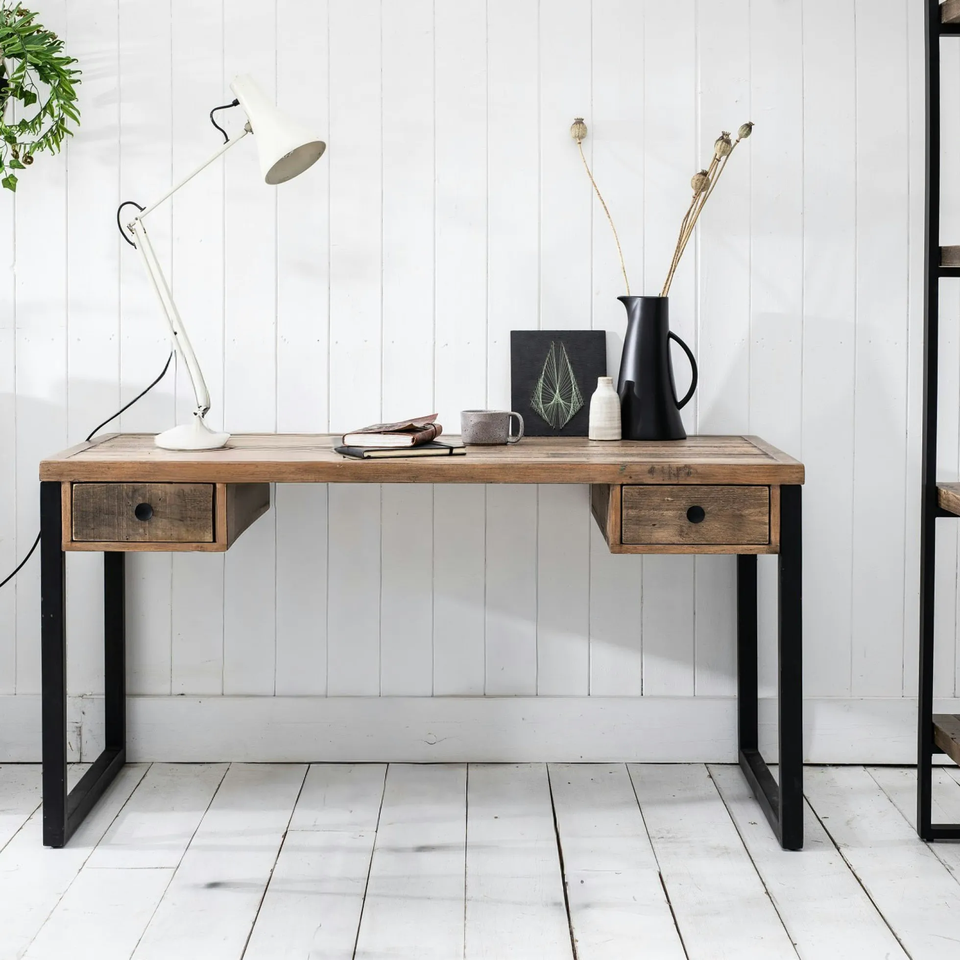 Bureau bois recyclé métal 2 tiroirs BRISBANE