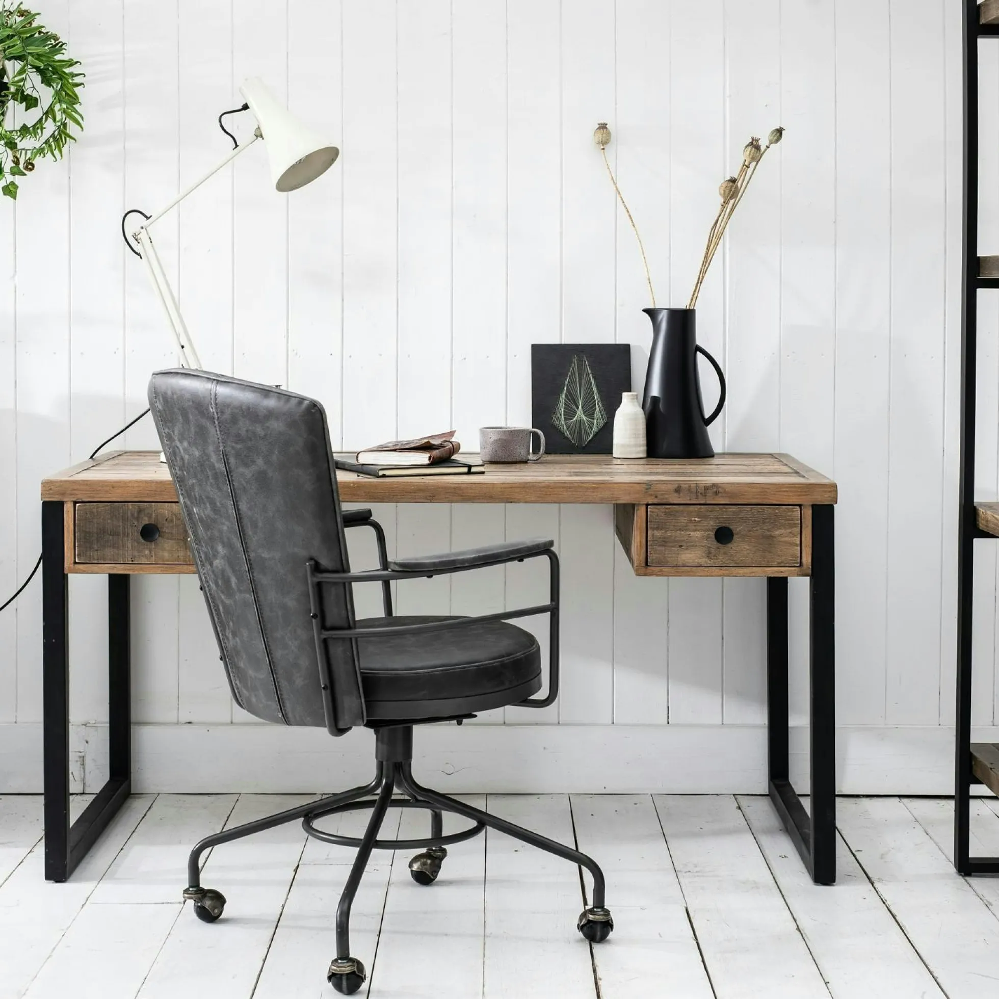 Bureau bois recyclé métal 2 tiroirs BRISBANE