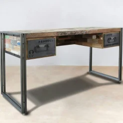 Bureau bois recyclé 2 tiroirs 120x60 CARAVELLE