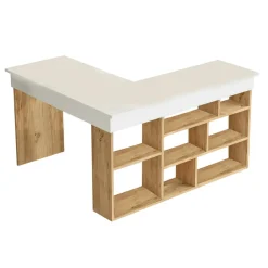 Bureau d'angle blanc décor bois à niches de rangement MARFA