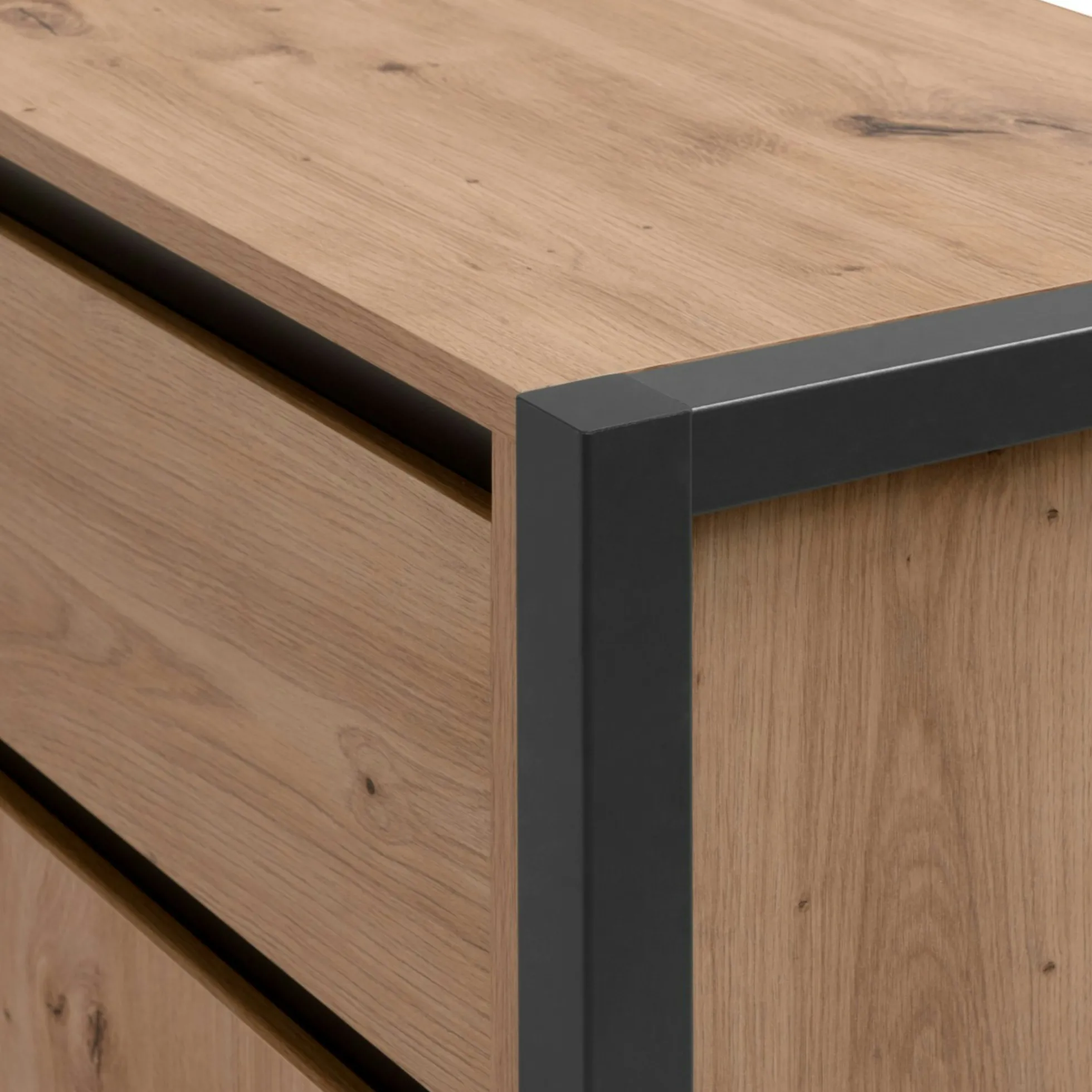 Bureau d'angle réversible effet chêne avec bloc rangement ALVA