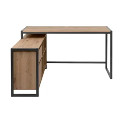 Bureau d'angle réversible effet chêne avec bloc rangement ALVA