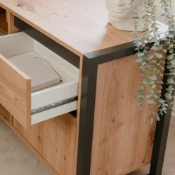 Bureau d'angle réversible effet chêne avec bloc rangement ALVA