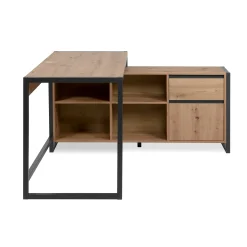 Bureau d'angle réversible effet chêne avec bloc rangement ALVA
