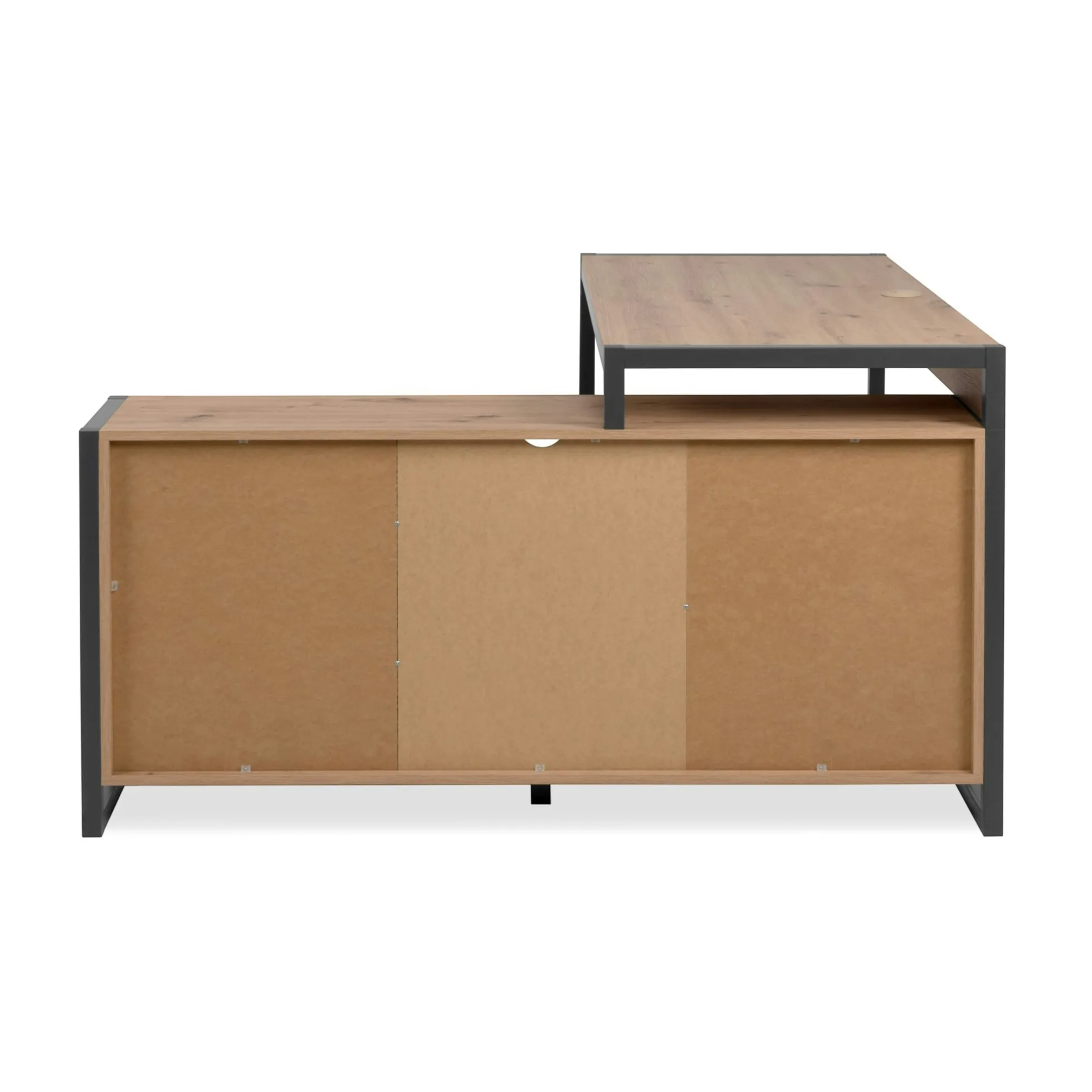 Bureau d'angle réversible effet chêne avec bloc rangement ALVA