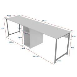 Bureau double avec rangement central - plateau effet pin MARFA