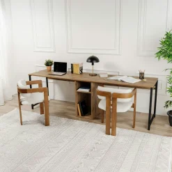 Bureau double avec rangement central - plateau effet pin MARFA