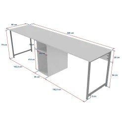 Bureau double avec rangement central - plateau effet marbre MARFA