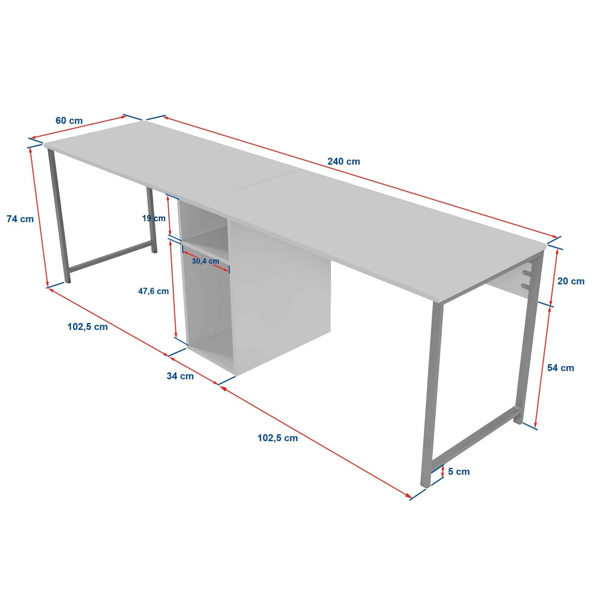Bureau double avec rangement central - plateau effet travertin MARFA