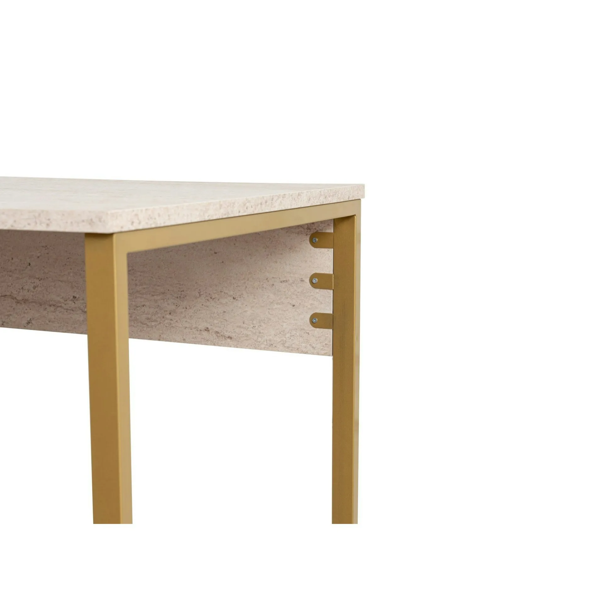 Bureau double avec rangement central - plateau effet travertin MARFA