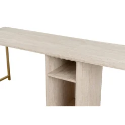 Bureau double avec rangement central - plateau effet travertin MARFA