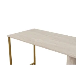 Bureau double avec rangement central - plateau effet travertin MARFA